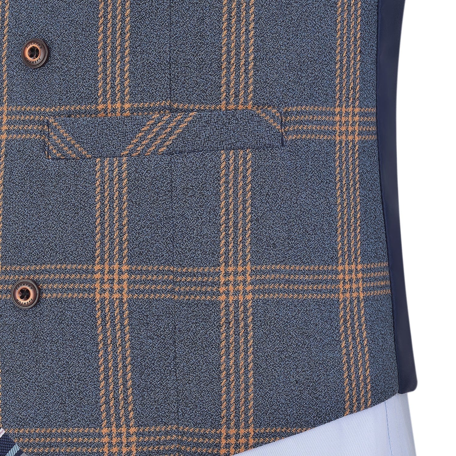 aesido Light Navy Plaid Peak Lapel Waistcoat Casual Slim Fit Suit Vest