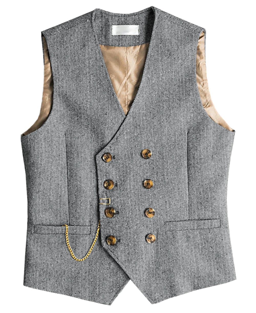 aesido Men Double Breasted V Neck Waistcoat