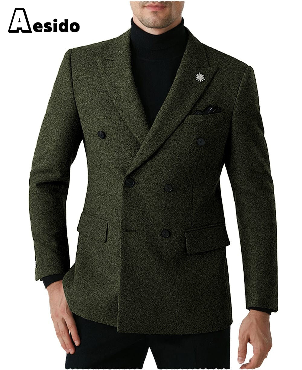 Mens double outlet breasted tweed blazer