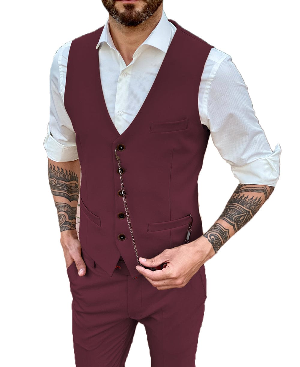 aesido Men's 2 Pieces Single Breasted V Neck Waistcoat（Vest+Pants）