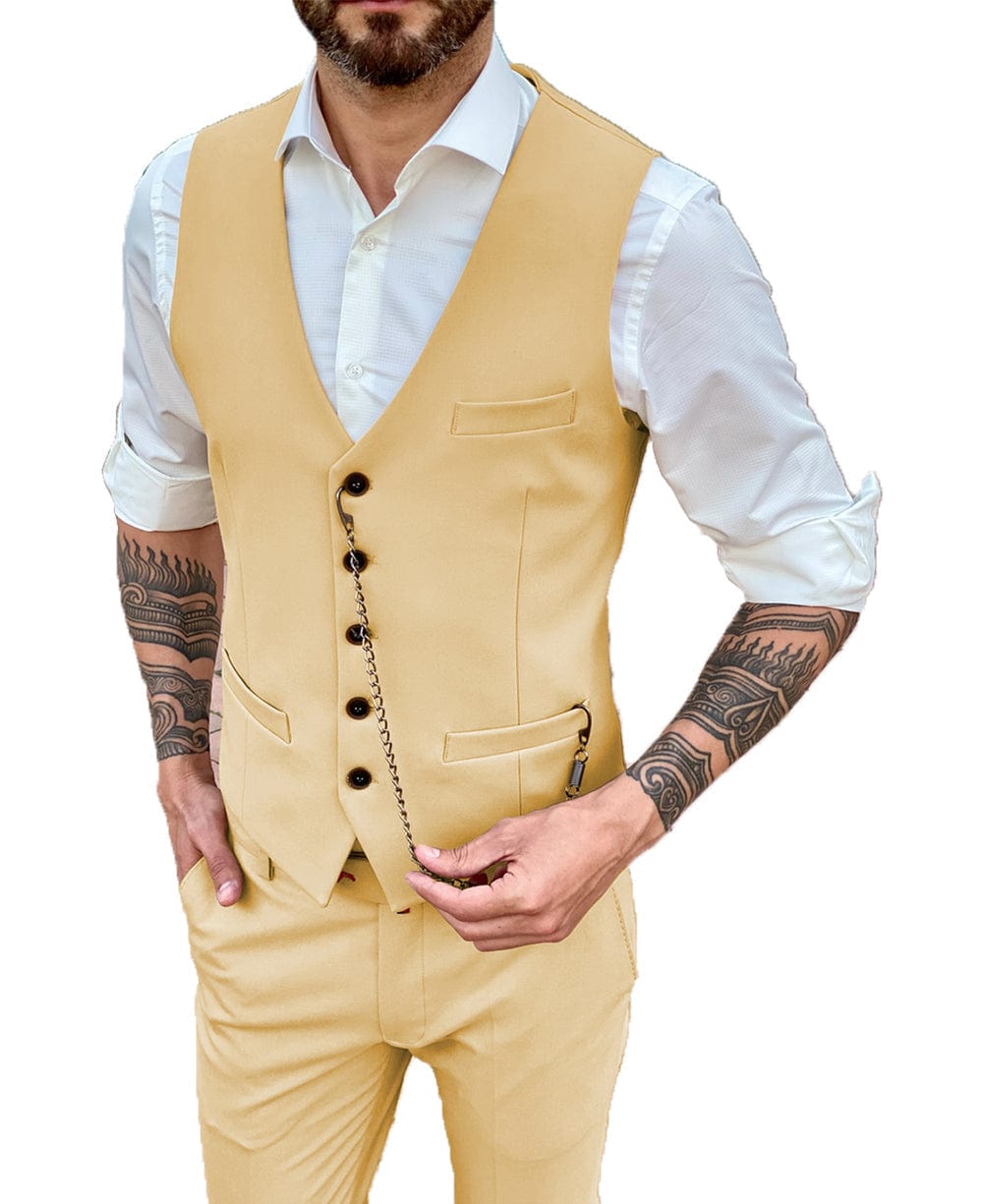 aesido Men's 2 Pieces Single Breasted V Neck Waistcoat（Vest+Pants）