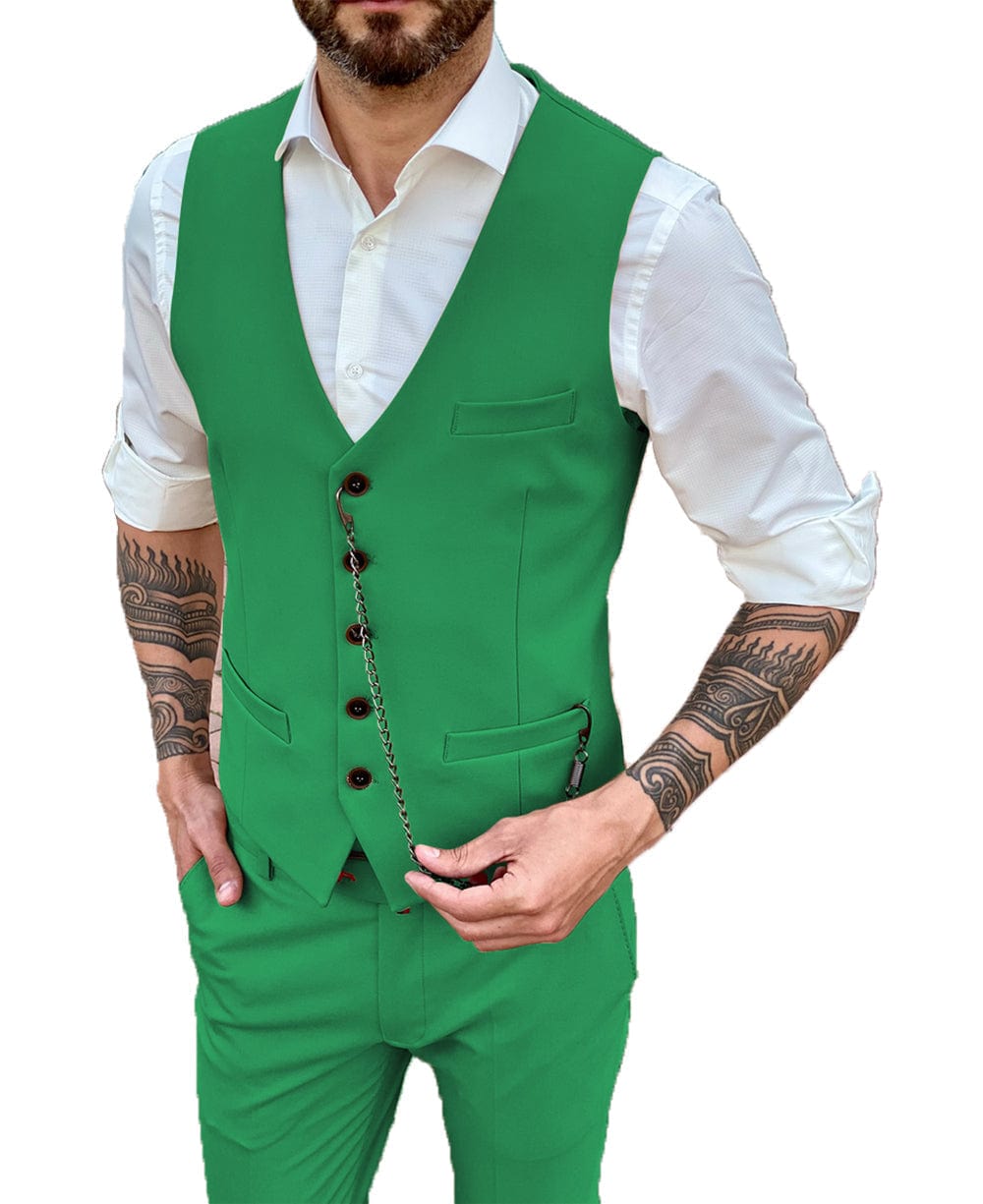 aesido Men's 2 Pieces Single Breasted V Neck Waistcoat（Vest+Pants）