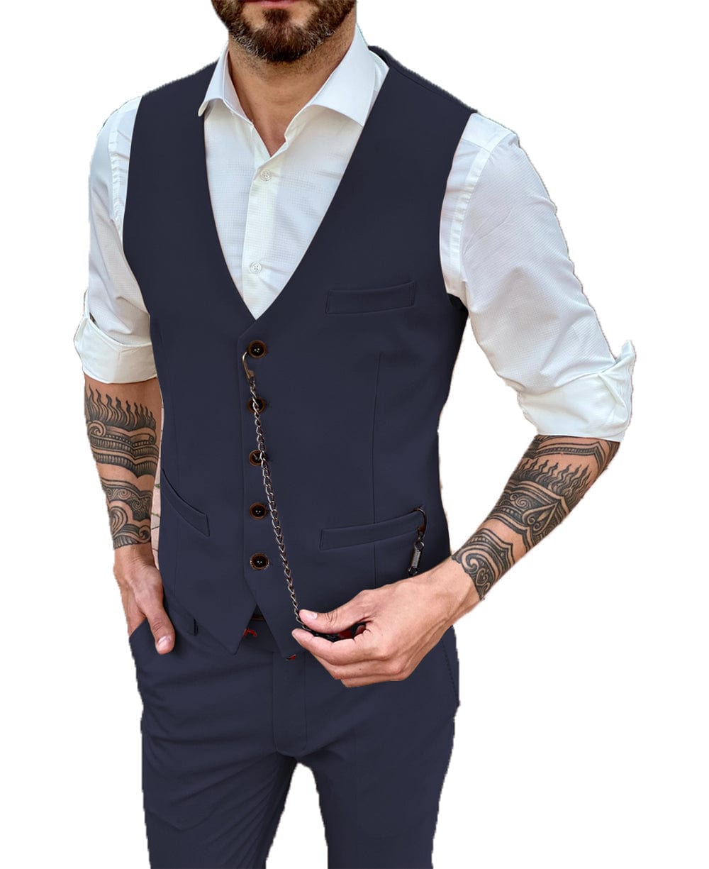 aesido Men's 2 Pieces Single Breasted V Neck Waistcoat（Vest+Pants）