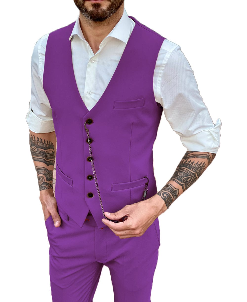 aesido Men's 2 Pieces Single Breasted V Neck Waistcoat（Vest+Pants）