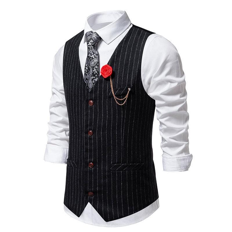 aesido Men's Business Casual Single Breasted V Neck Striped Vest