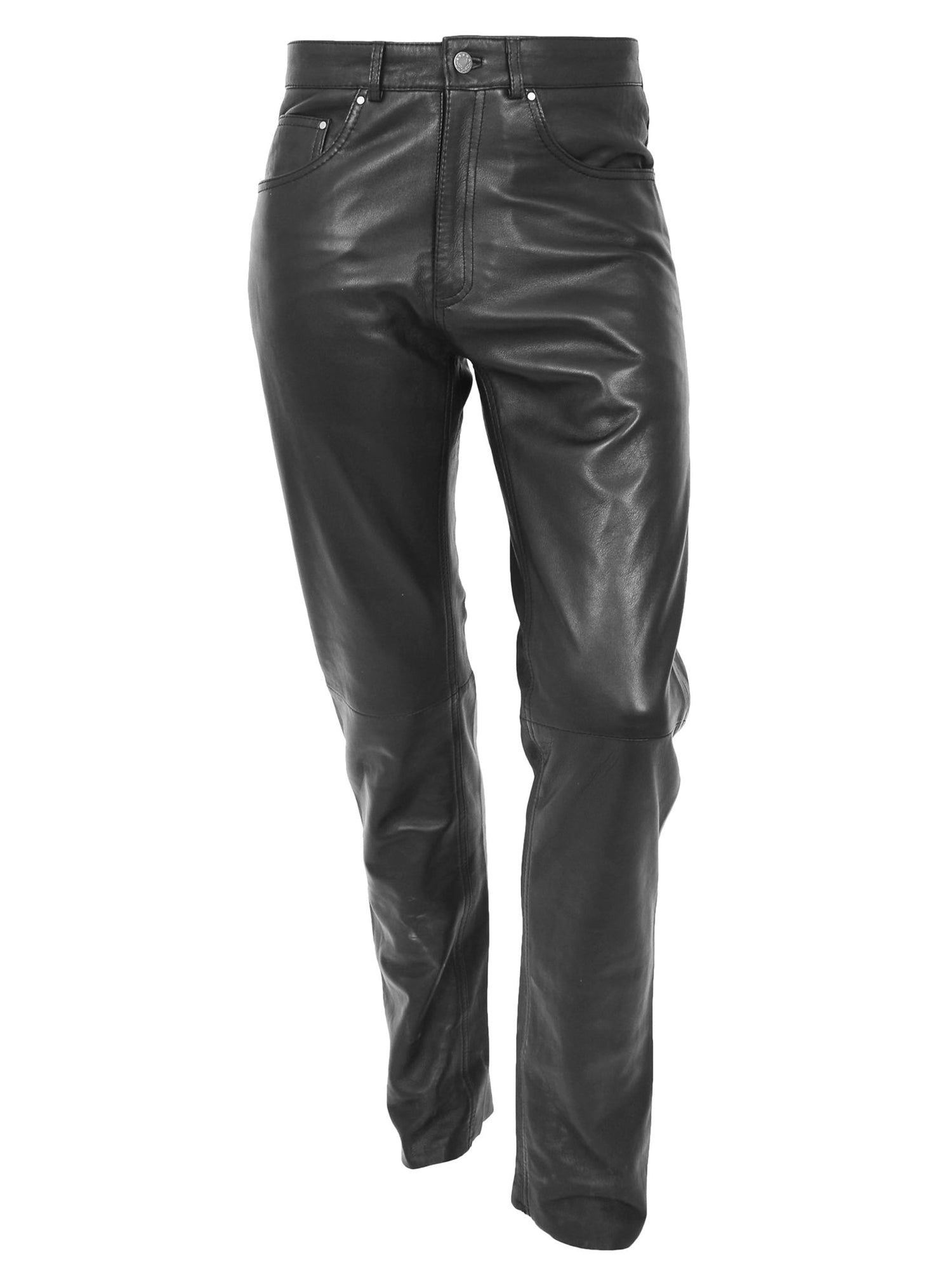 aesido Men's Business Casual Slim Fit Black Leather Pants