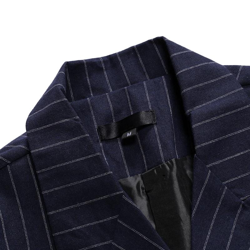 aesido Men's Casual Striped Peak Lapel Double Breasted Blazer