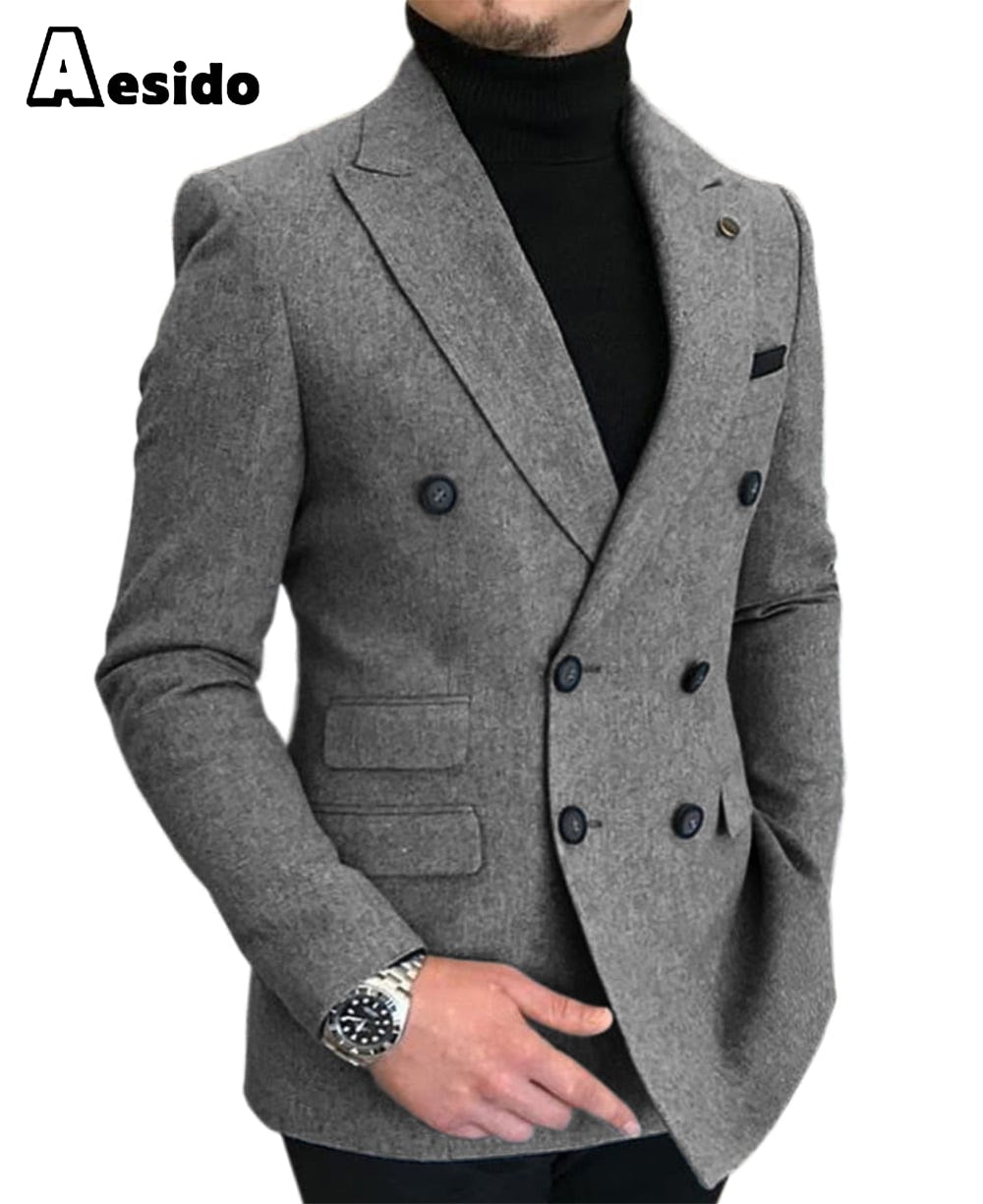 aesido Men's Casual Tweed Notch Lapel Blazer