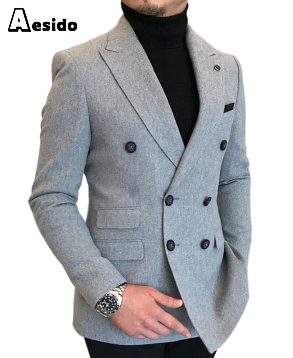 aesido Men's Casual Tweed Notch Lapel Blazer