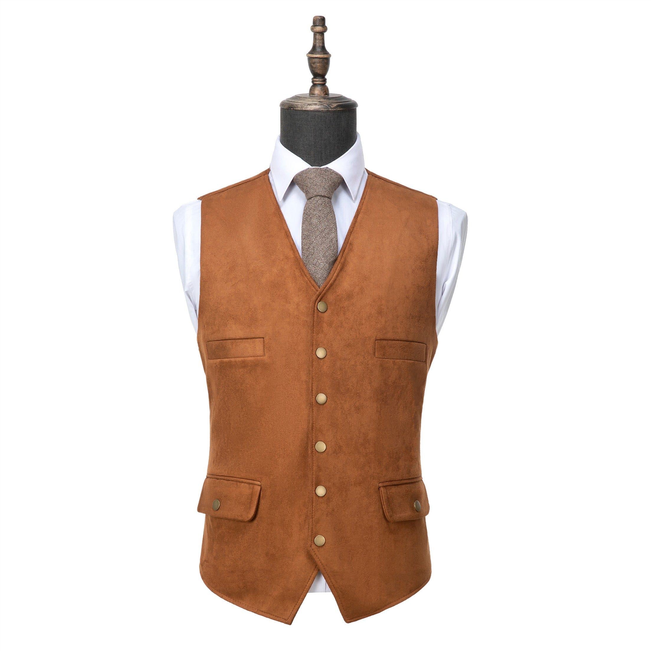 aesido Men's Casual V Lapel Suede Waistcoat