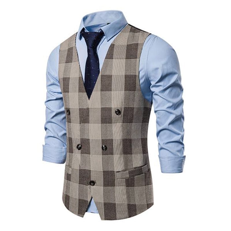 aesido Men's Casual V Neck Plaid Vest