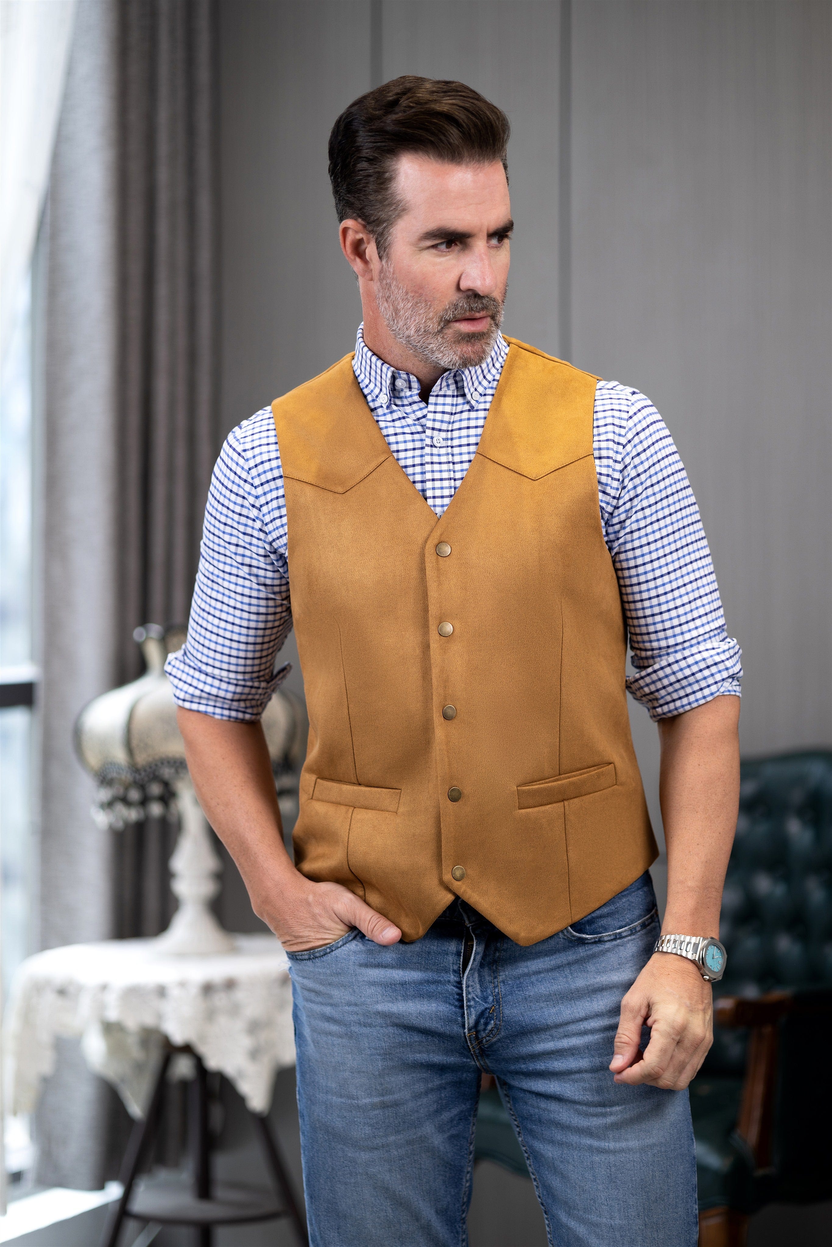 Men's waistcoat with shirt casual best sale