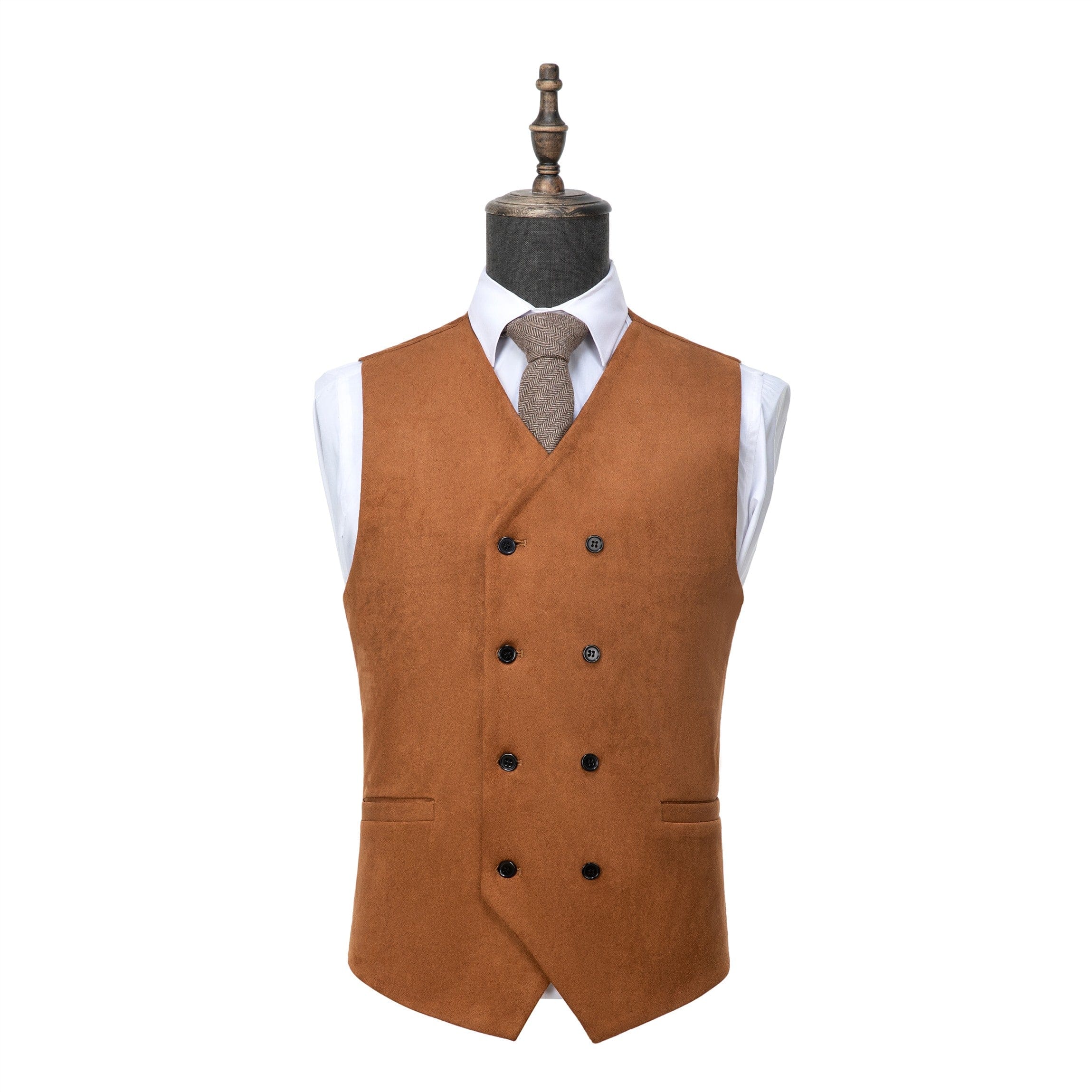 aesido Men's Double Breasted V Neck Suede Vest (Copy)