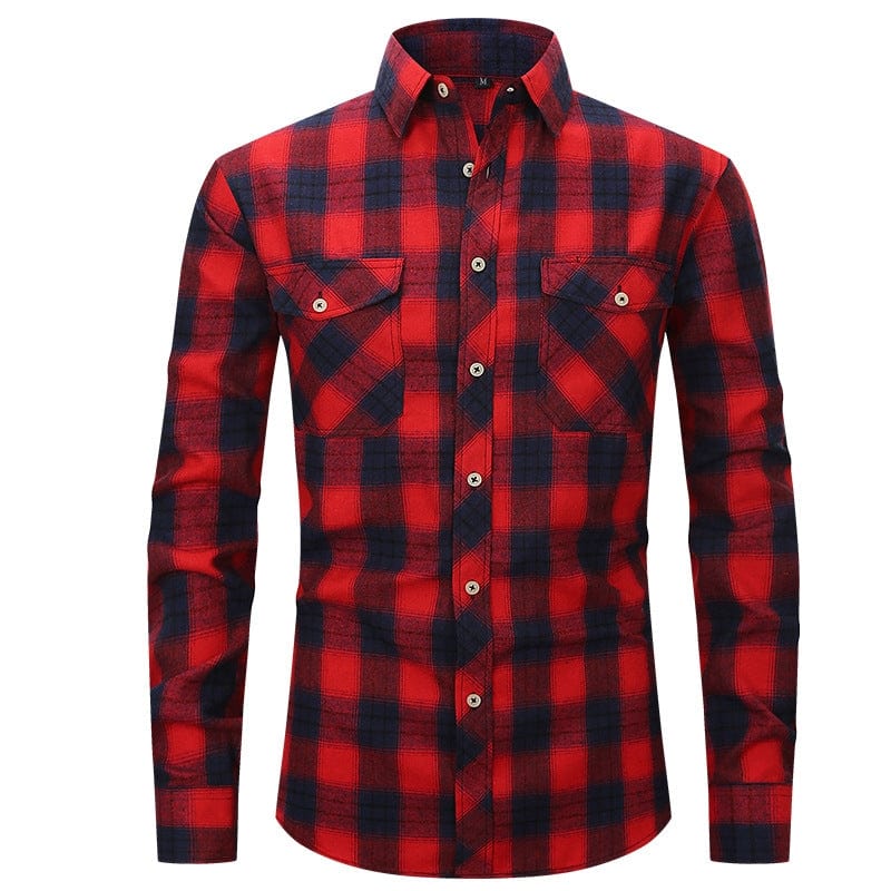 aesido Men's Long Sleeve Double Pocket Flannel Plaid Shirt