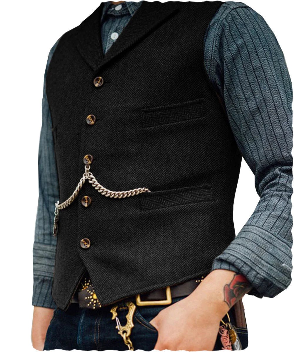 aesido Men's Notch Lapel Waistcoat