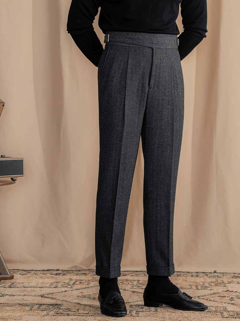 aesido Men's Retro Herringbone Casual High Rise Straight Leg Pants