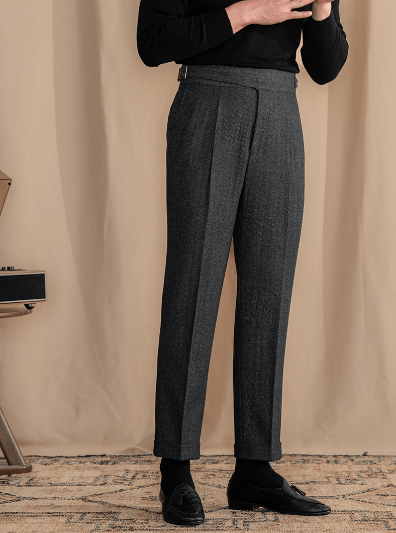 aesido Men's Retro Herringbone Casual High Rise Straight Leg Pants