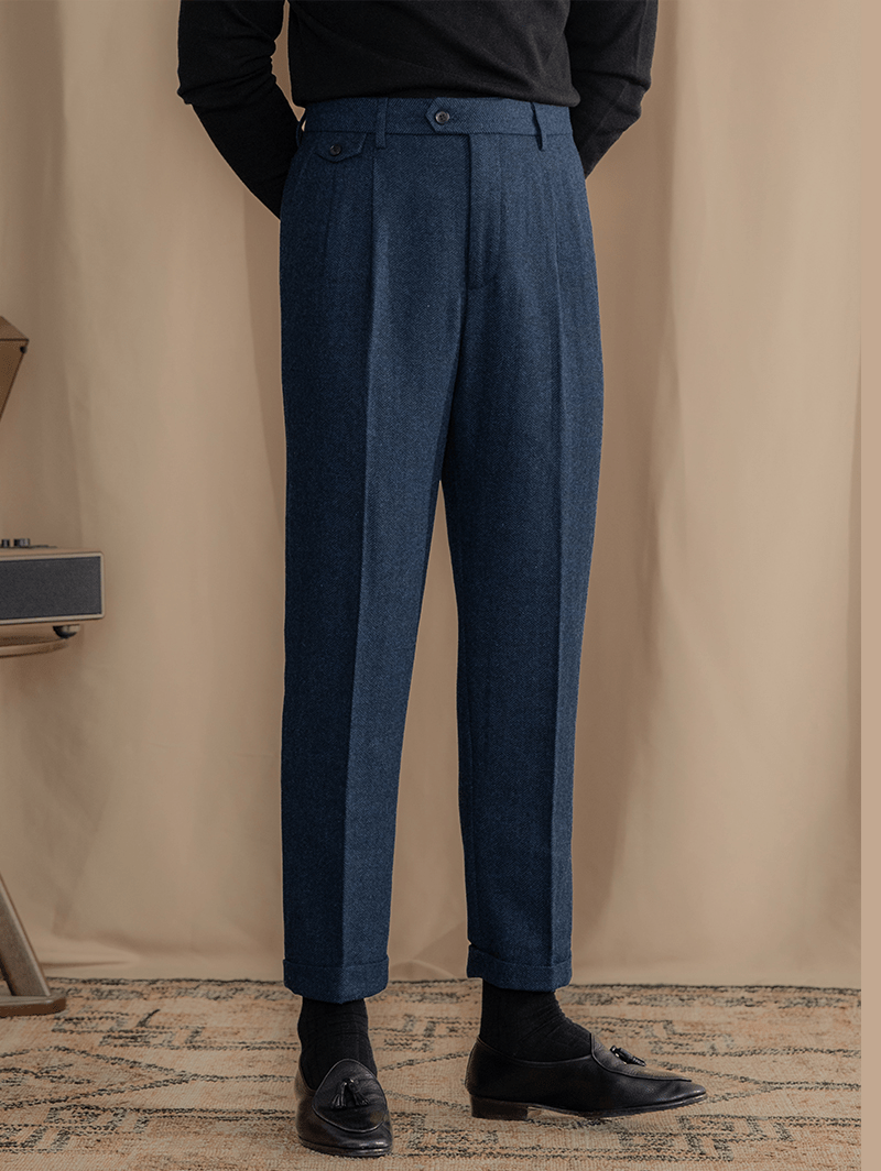 aesido Men's Retro Herringbone Pattern Fashionable Straight Casual Pants