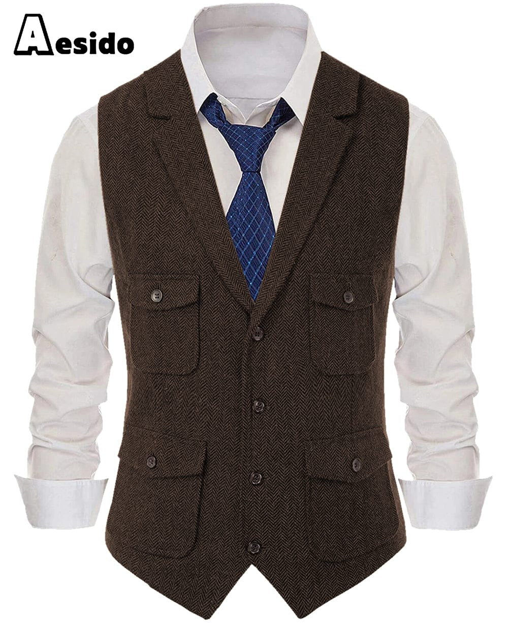 aesido Men's Single Breasted Notch Lapel Waistcoat