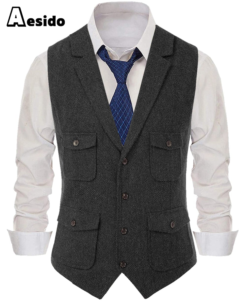 aesido Men's Single Breasted Notch Lapel Waistcoat