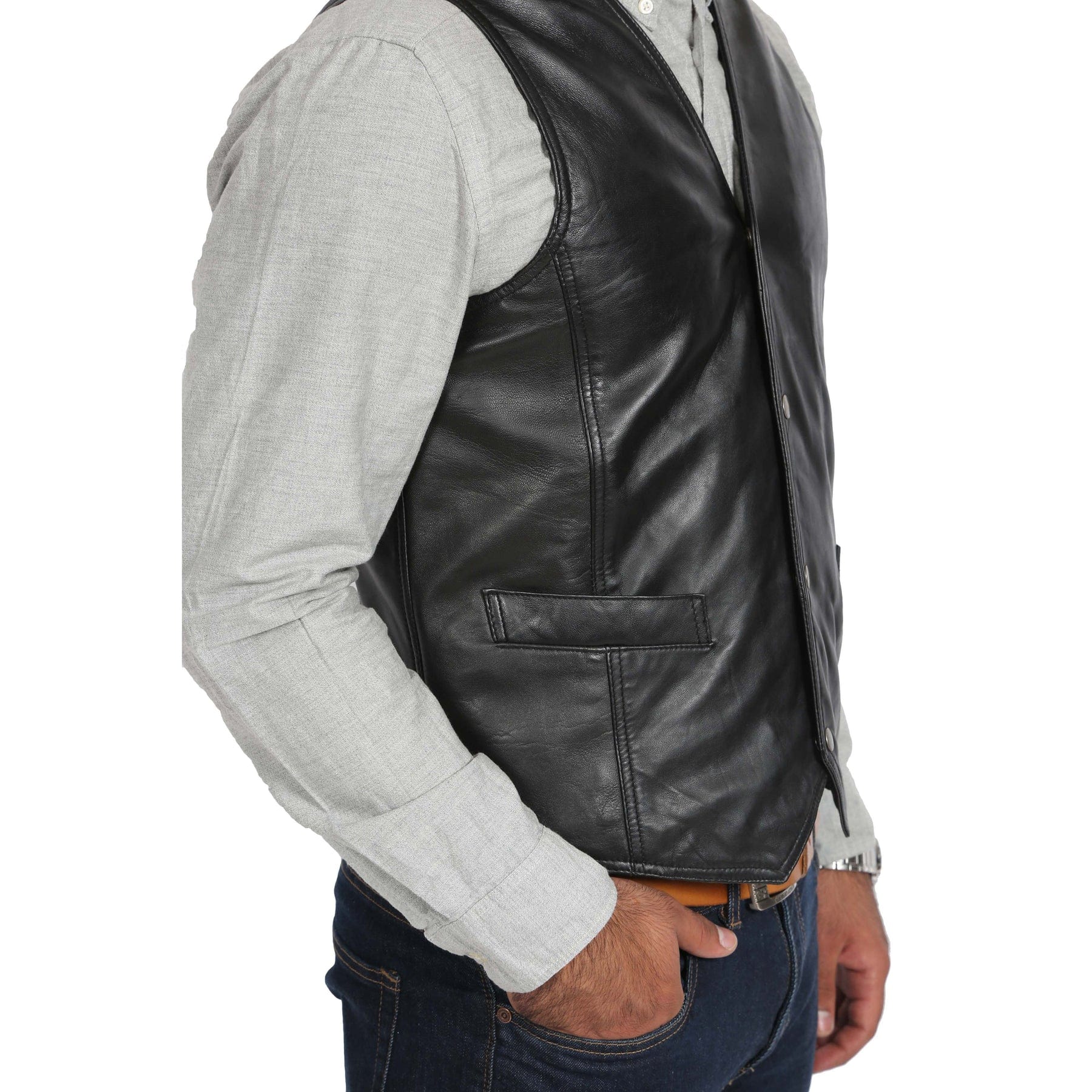 aesido Men's Single Breasted V Neck Leather Vest