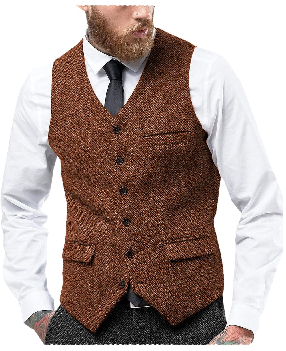 aesido Men's Single Breasted V Neck Waistcoat