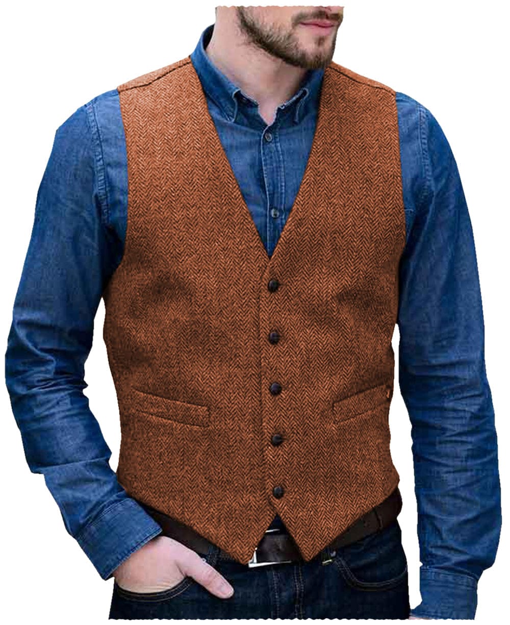 aesido Men's Single Breasted V Neck Waistcoat