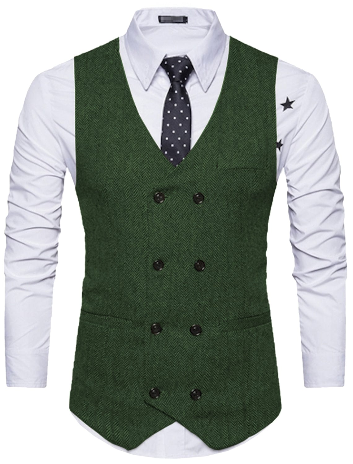 aesido Men's Solid Color Vest Double Breasted V Neck Business Casual Tweed Waistcoat