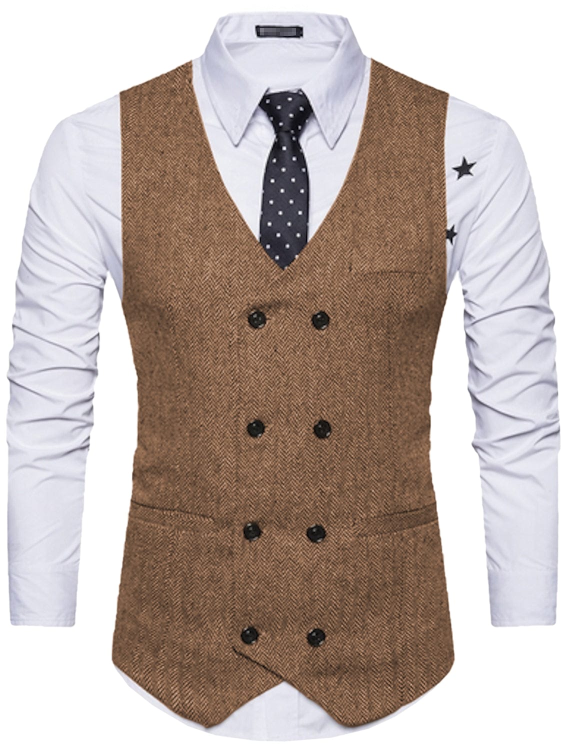 aesido Men's Solid Color Vest Double Breasted V Neck Business Casual Tweed Waistcoat