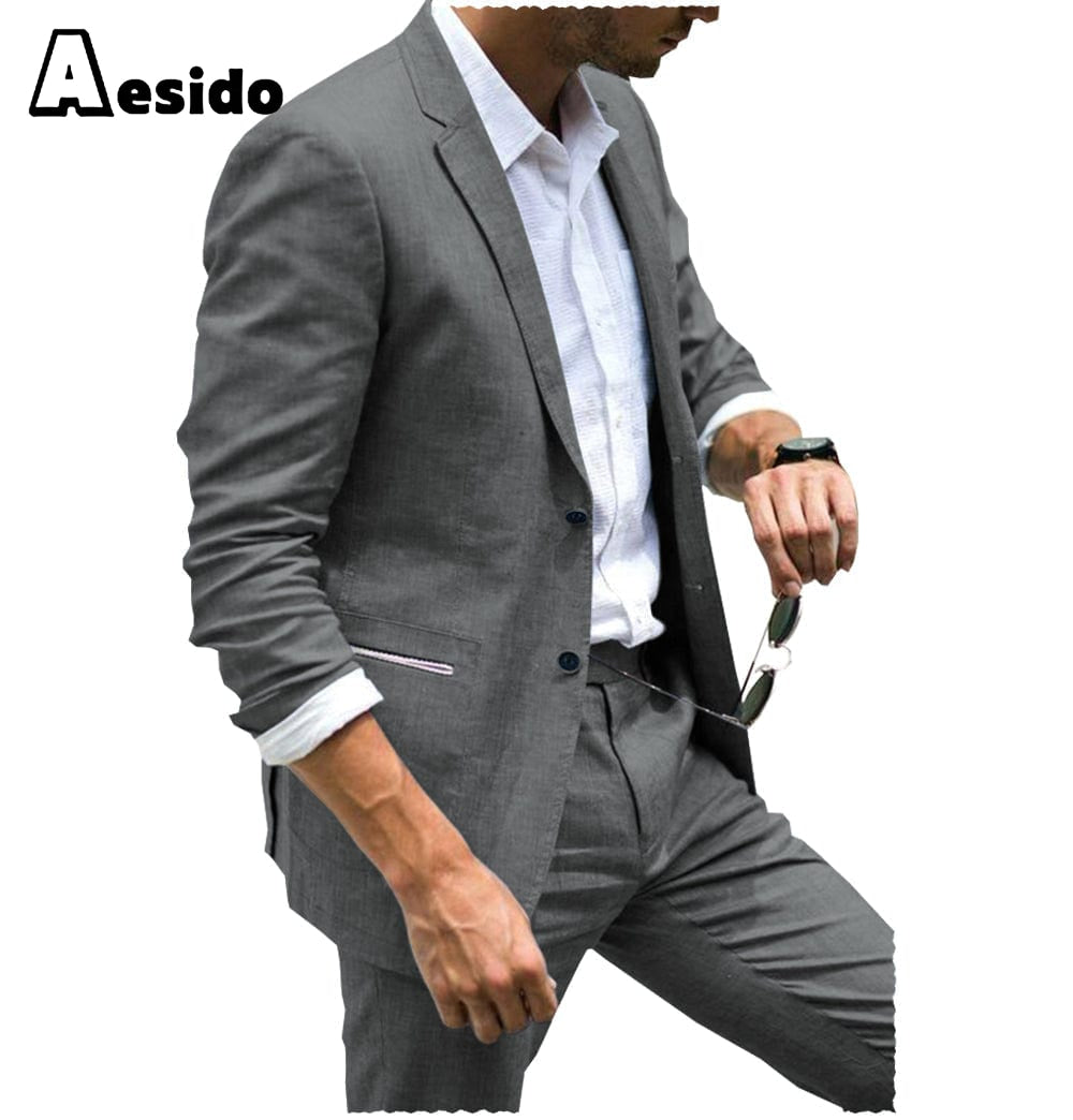 aesido Men's Suit 2-Piece Single Breasted Lapel Jacket (Suit + Pants)