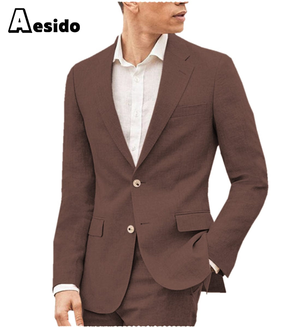 aesido Men's Suit 2 Pieces Double Button Notch Lapel Jacket（Blazer+Pants）