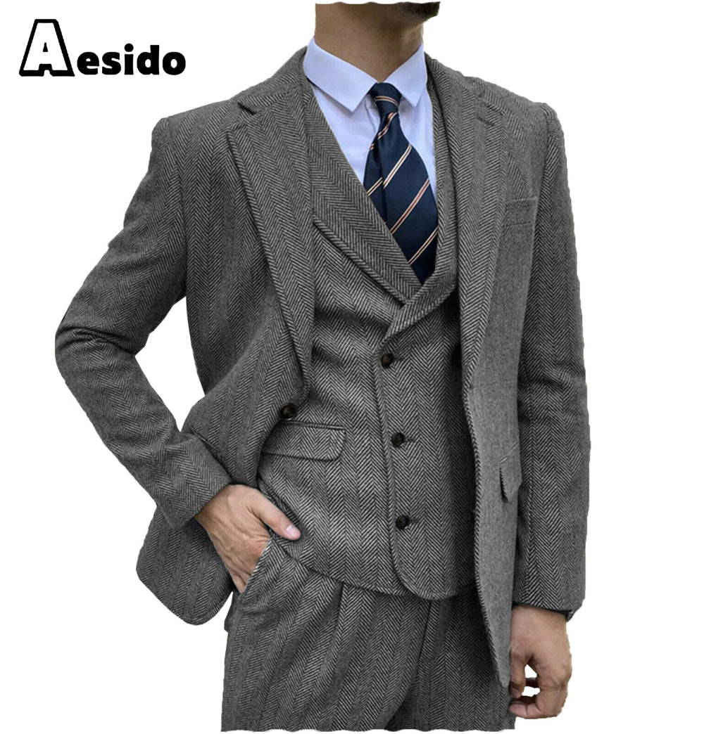 aesido Men's Suit 3 Piece Notch Lapel Blazer（Blazer+Vest+Pants）