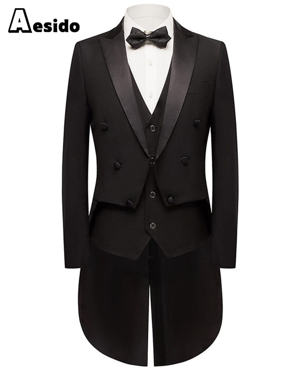 aesido Men's Suit 3 Pieces Peak Lapel Single Button Tuxedo (Blazer+Vest+Pants）