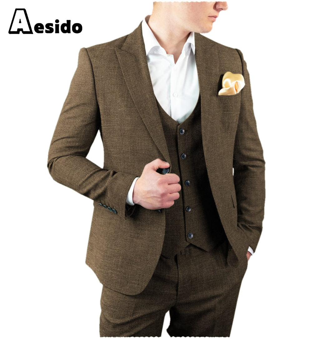 aesido Men's Suit 3 Pieces Single Button Peak Lapel Jacket（Blazes+Vest+Pants）