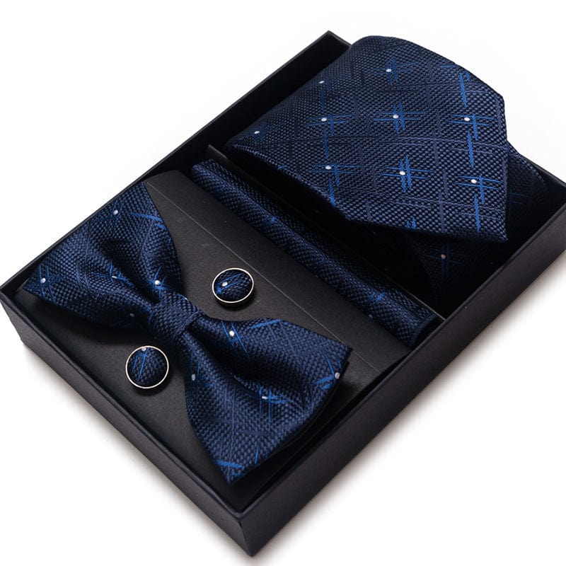 aesido Men's Tie 4-Piece (Tie + Bow Tie + Handkerchief + Cufflinks)