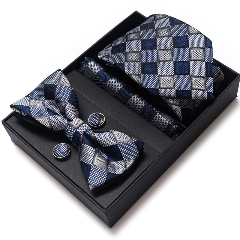 aesido Men's Tie 4-Piece (Tie + Bow Tie + Handkerchief + Cufflinks)