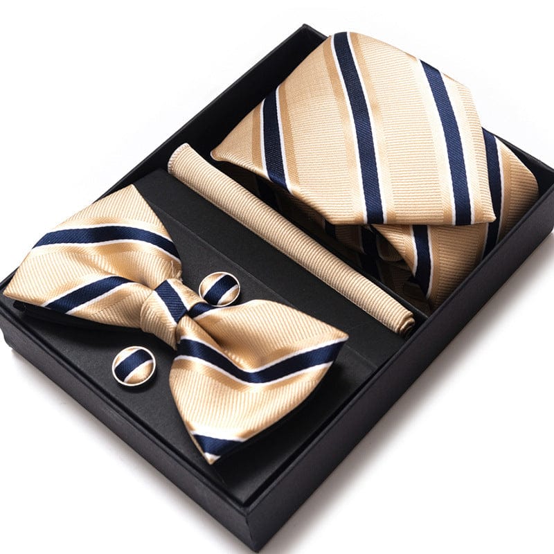 aesido Men's Tie 4-Piece (Tie + Bow Tie + Handkerchief + Cufflinks)