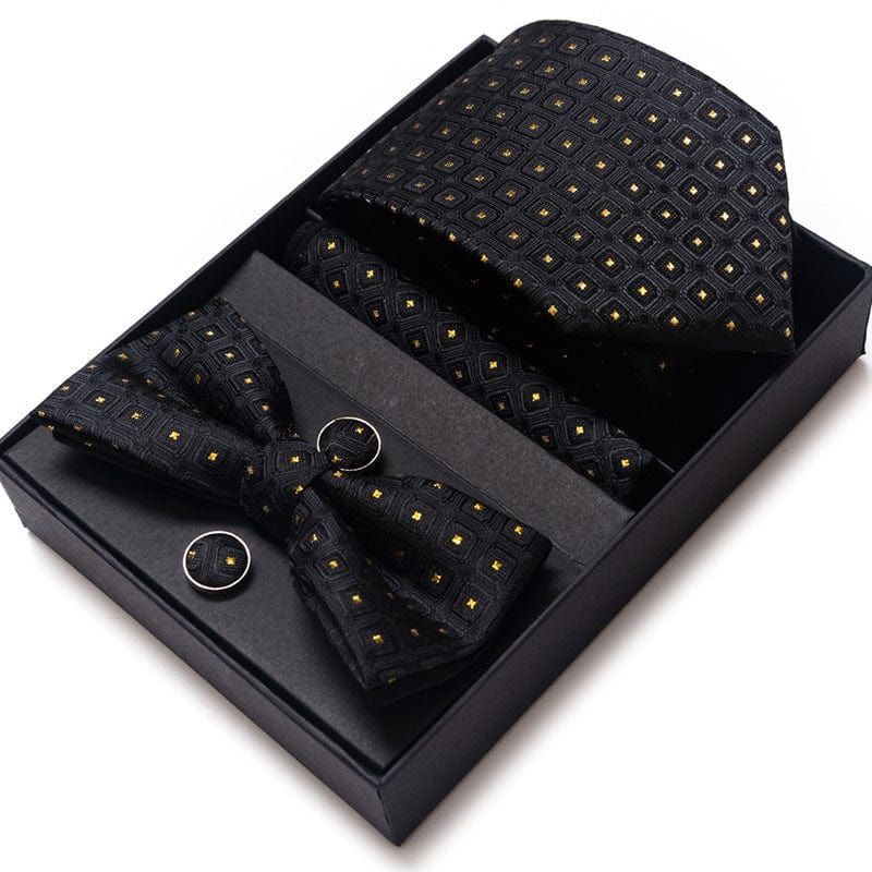 aesido Men's Tie 4-Piece (Tie + Bow Tie + Handkerchief + Cufflinks)