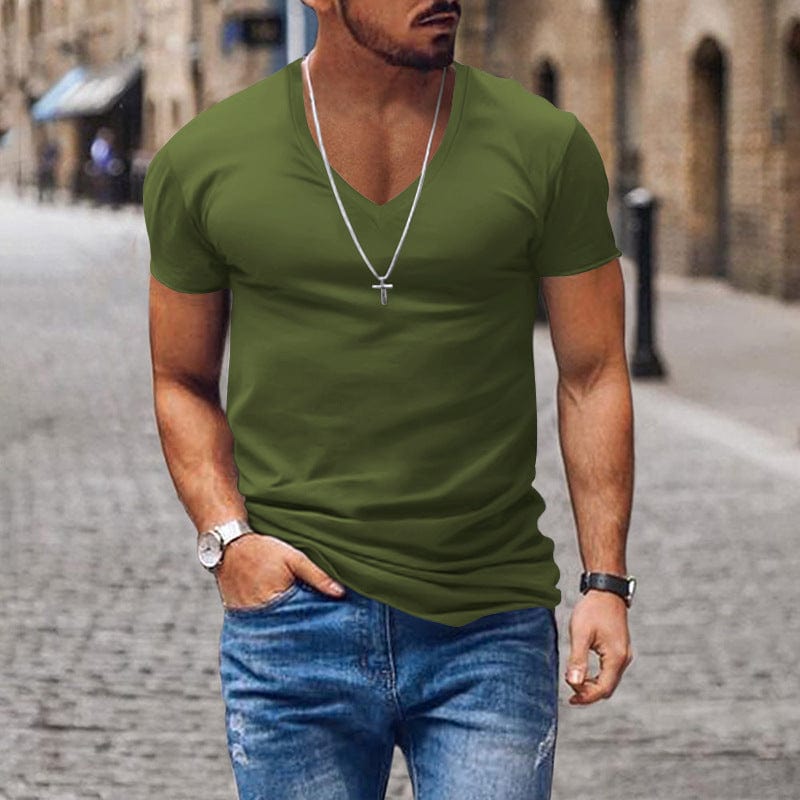 aesido Men's V Neck Solid Color Casual Short Sleeved T Shirt