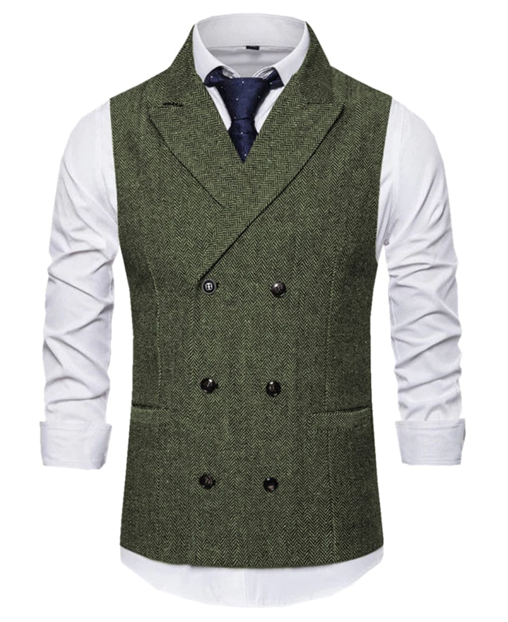 aesido Men's Vest Double Breasted Peak Lapel Waistcoat