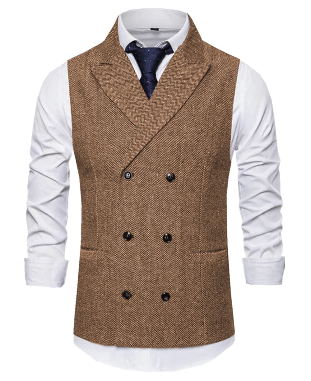 aesido Men's Vest Double Breasted Peak Lapel Waistcoat