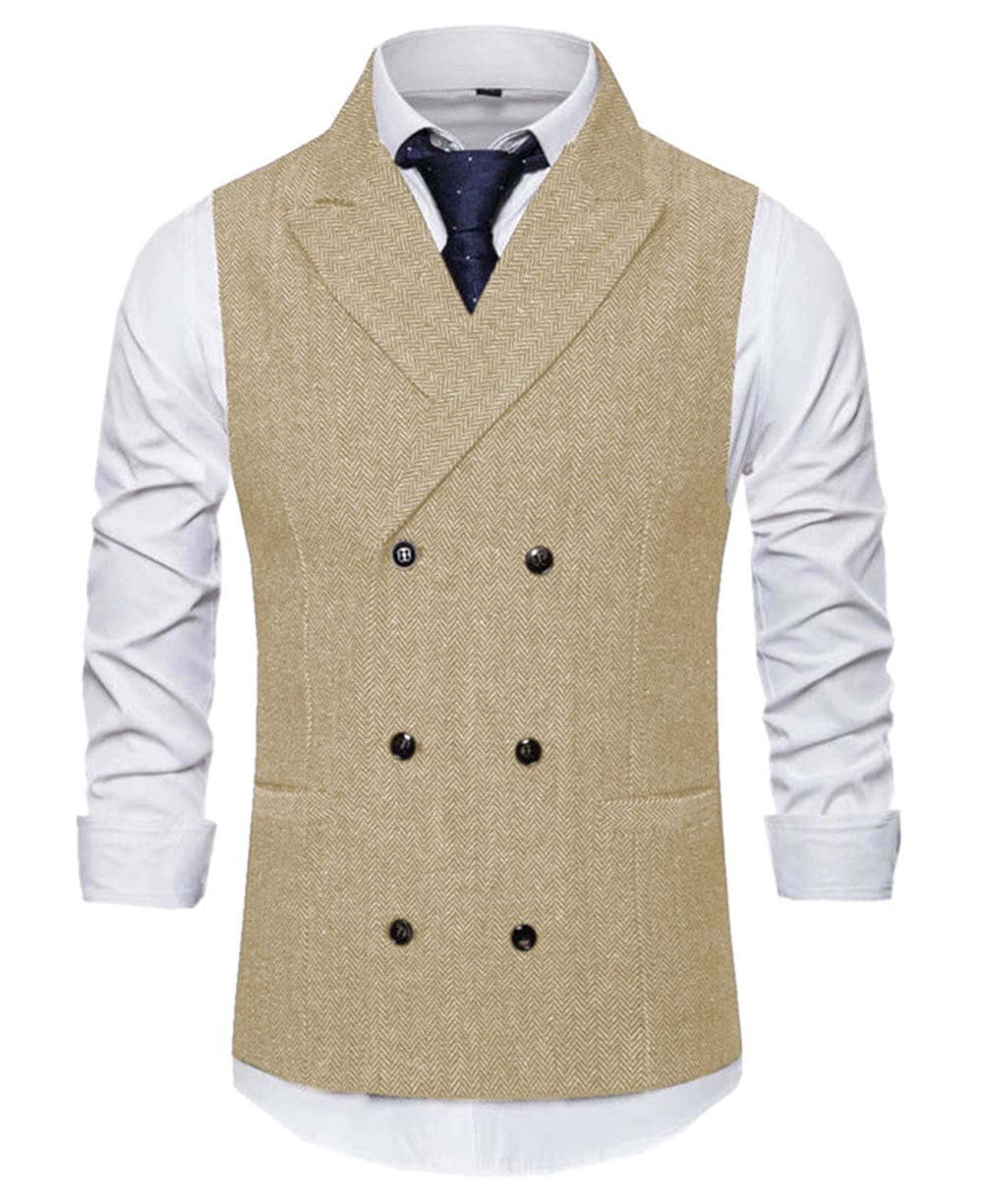 aesido Men's Vest Double Breasted Peak Lapel Waistcoat