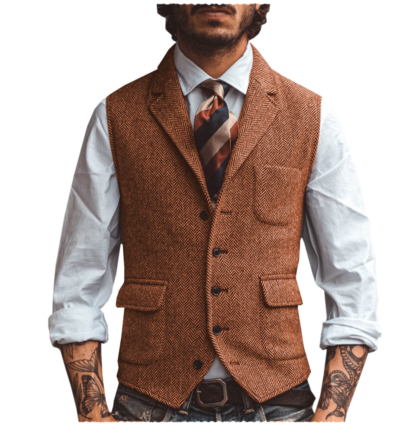 aesido Men's Vest Notch Lapel Single Breasted Waistcoat