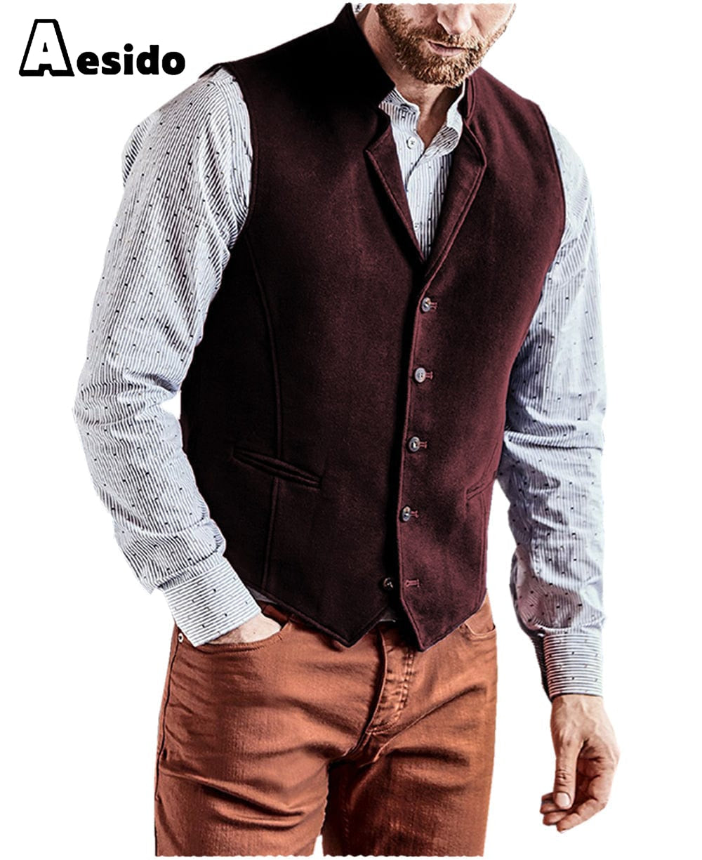 aesido Men's Vest Notch Lapel Waistcoat