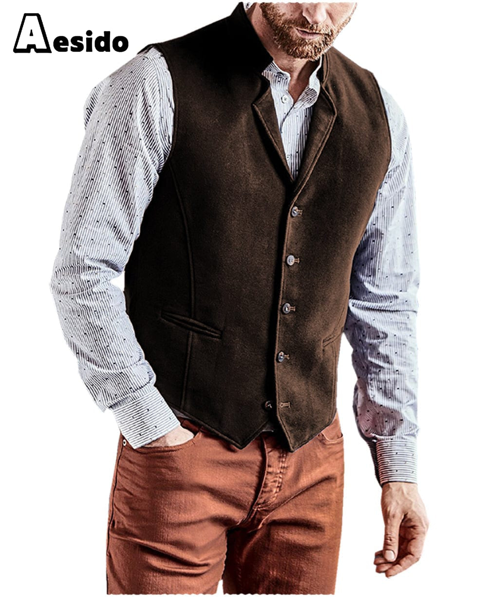 aesido Men's Vest Notch Lapel Waistcoat