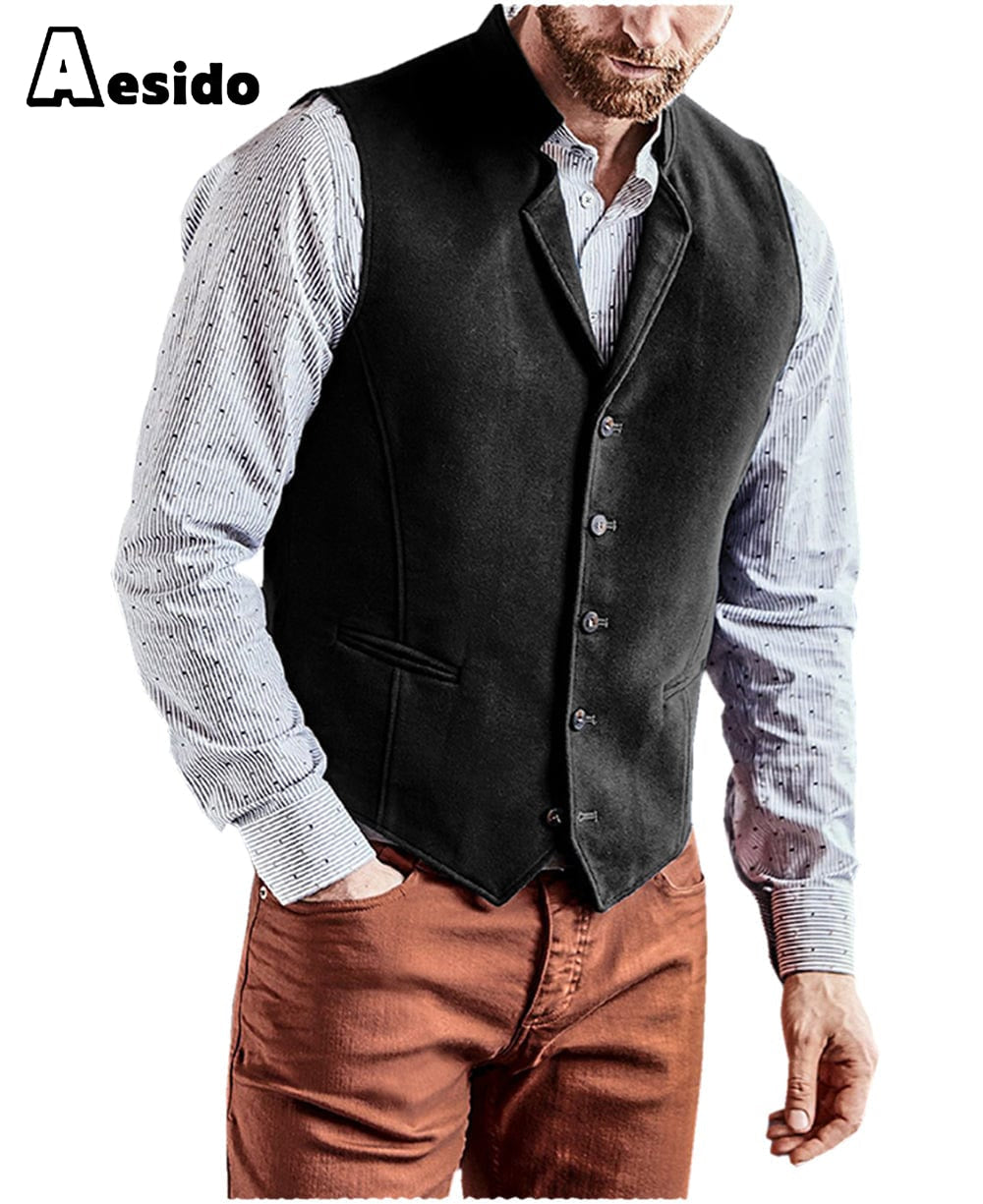 aesido Men's Vest Notch Lapel Waistcoat