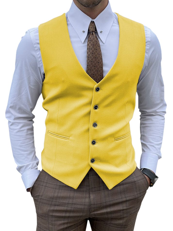 aesido Men's Vest Single Breasted Business Casual V Neck Waistcoat