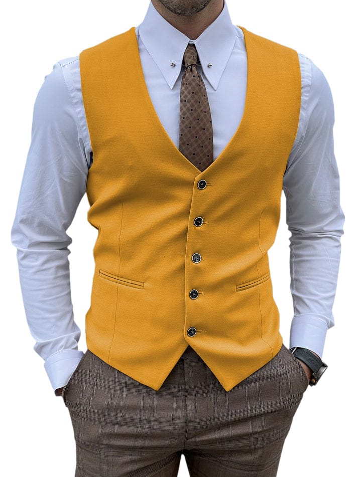 aesido Men's Vest Single Breasted Business Casual V Neck Waistcoat