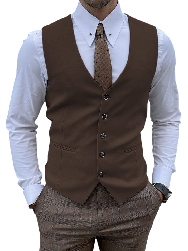 aesido Men's Vest Single Breasted Business Casual V Neck Waistcoat