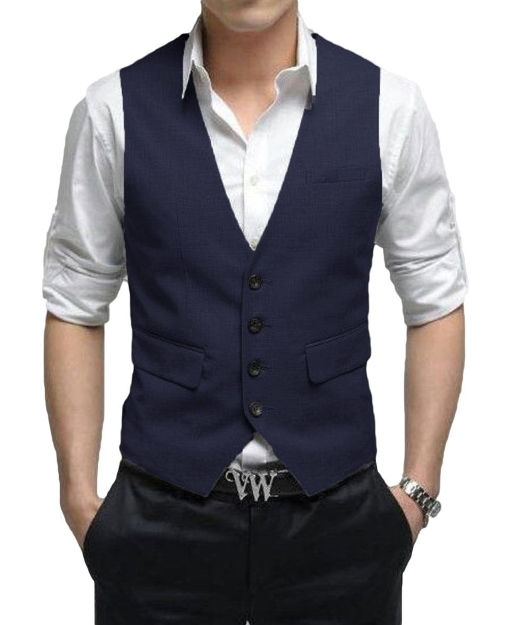 aesido Men's Vest Single Breasted V Neck Waistcoat